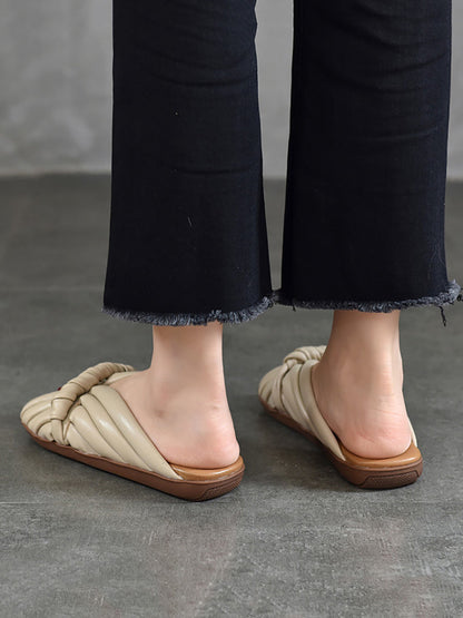Summer Leahter Weave Flat Slippers Ui1022
