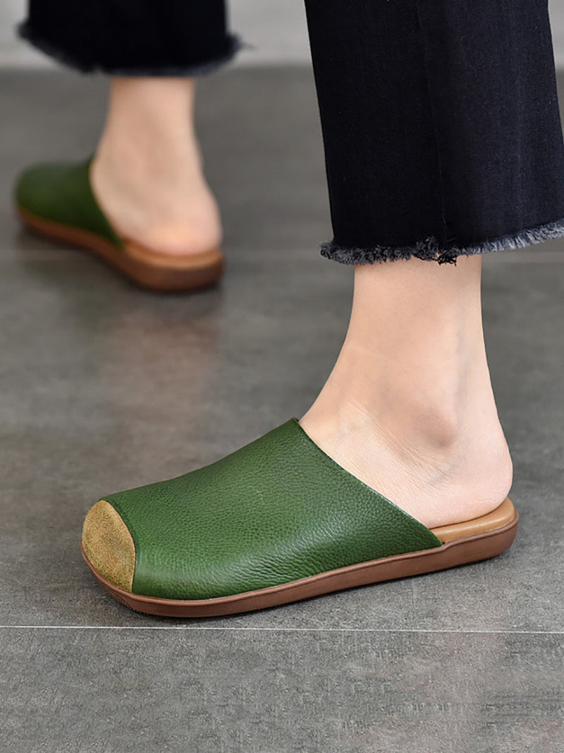 Summer Artsy Colorblock Leather Slippers Xx1011