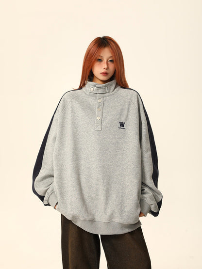 W California High-neck Button Sweatshirt Coat