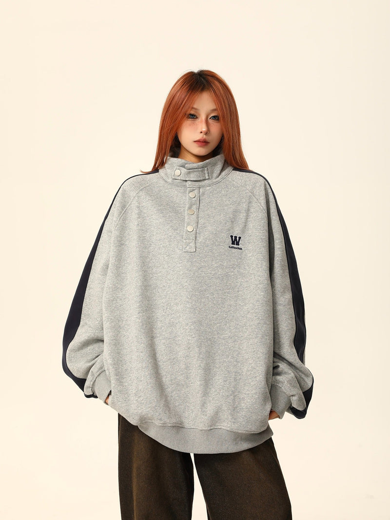 W California High-neck Button Sweatshirt Coat