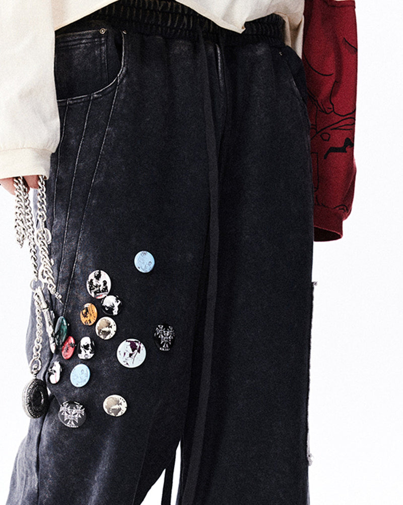 Pin Badges Velvet Wide-leg Pants