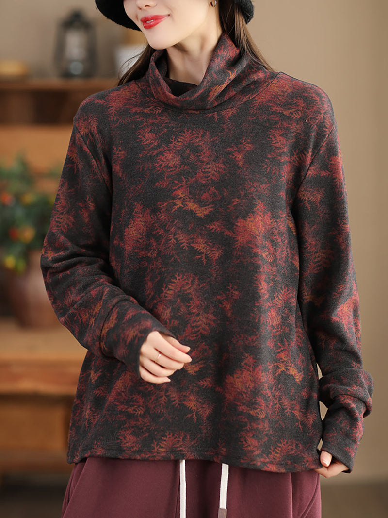 Autumn Flower Turtleneck Sweatshirt Ak1023