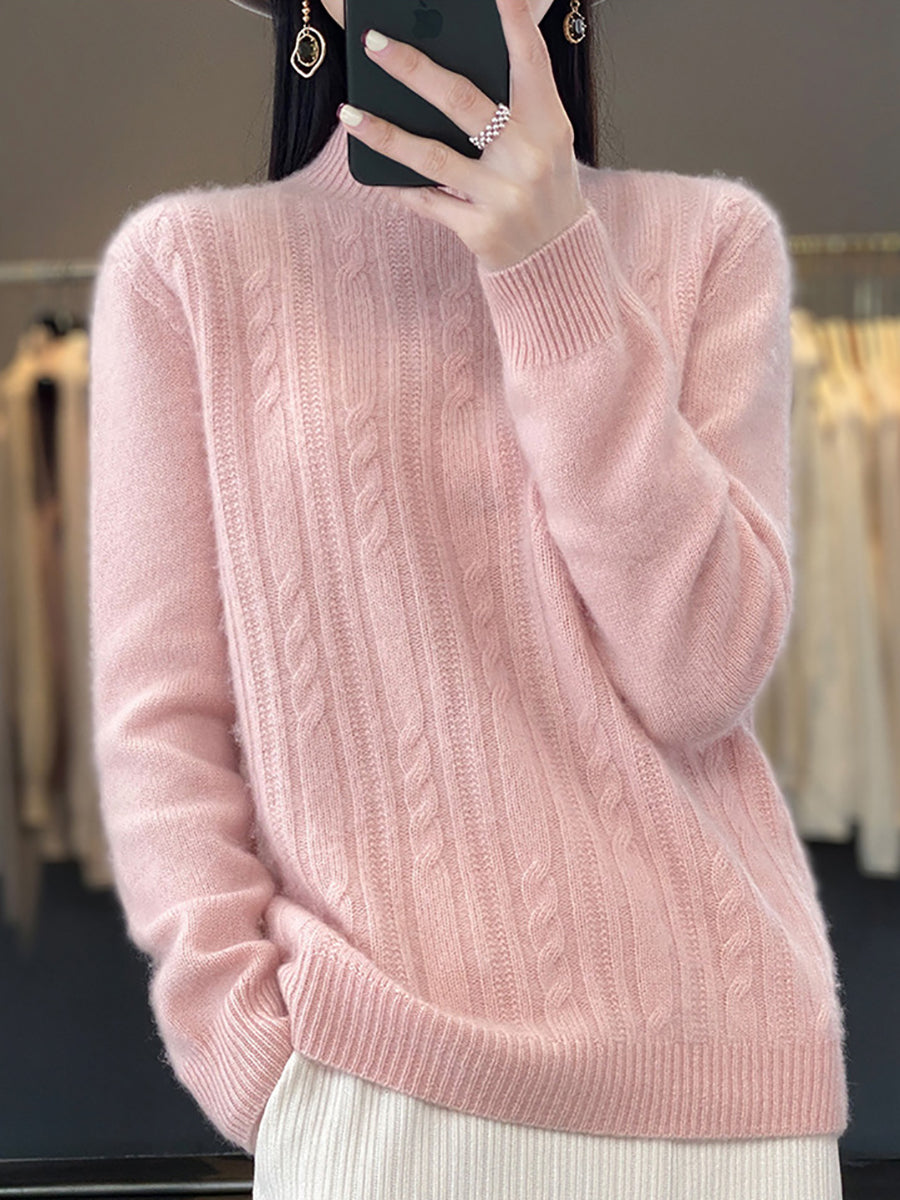 Autumn Cable Knit 100%wool Half Turtleneck Sweater Qn027