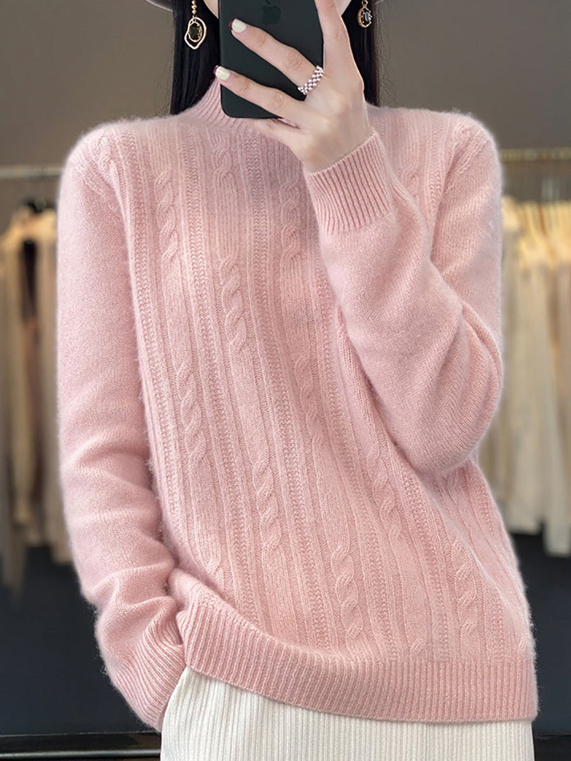 Autumn Cable Knit 100%wool Half Turtleneck Sweater Qn027
