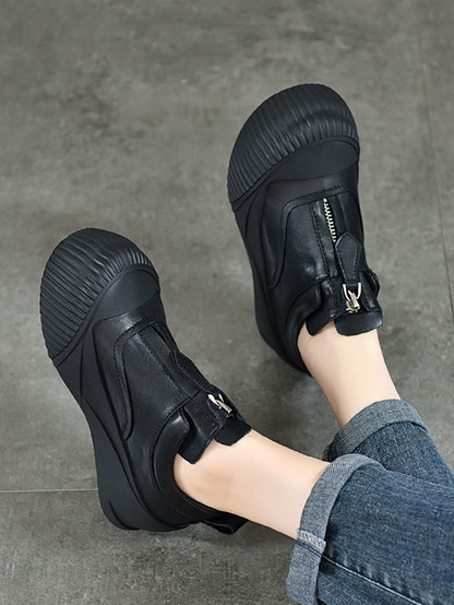 Genuine Leather Zipper Platform Shoes Wg035