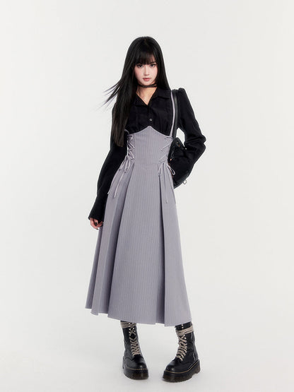 Corset Waist Pinstripe Dress