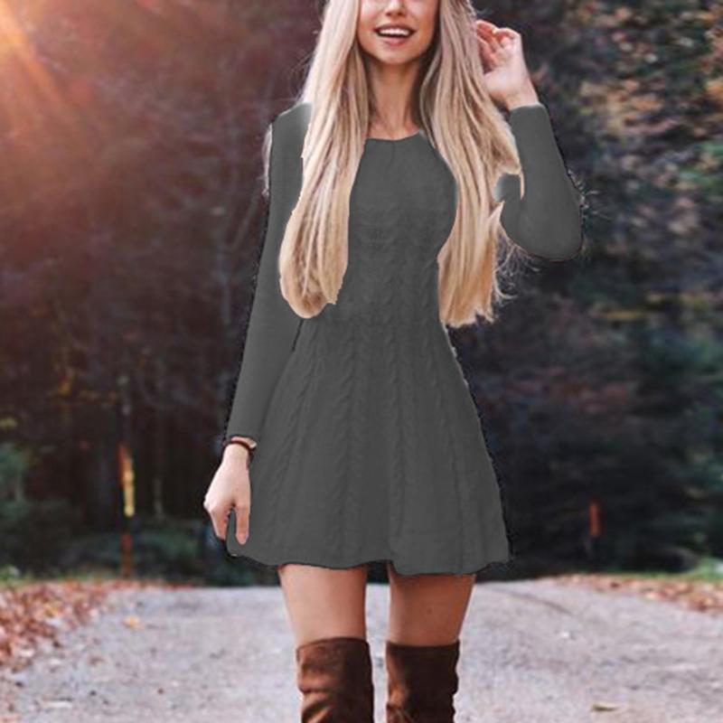 Autumn Winter Sweater Loose Round Neck Knitted Sweater Dress Hair