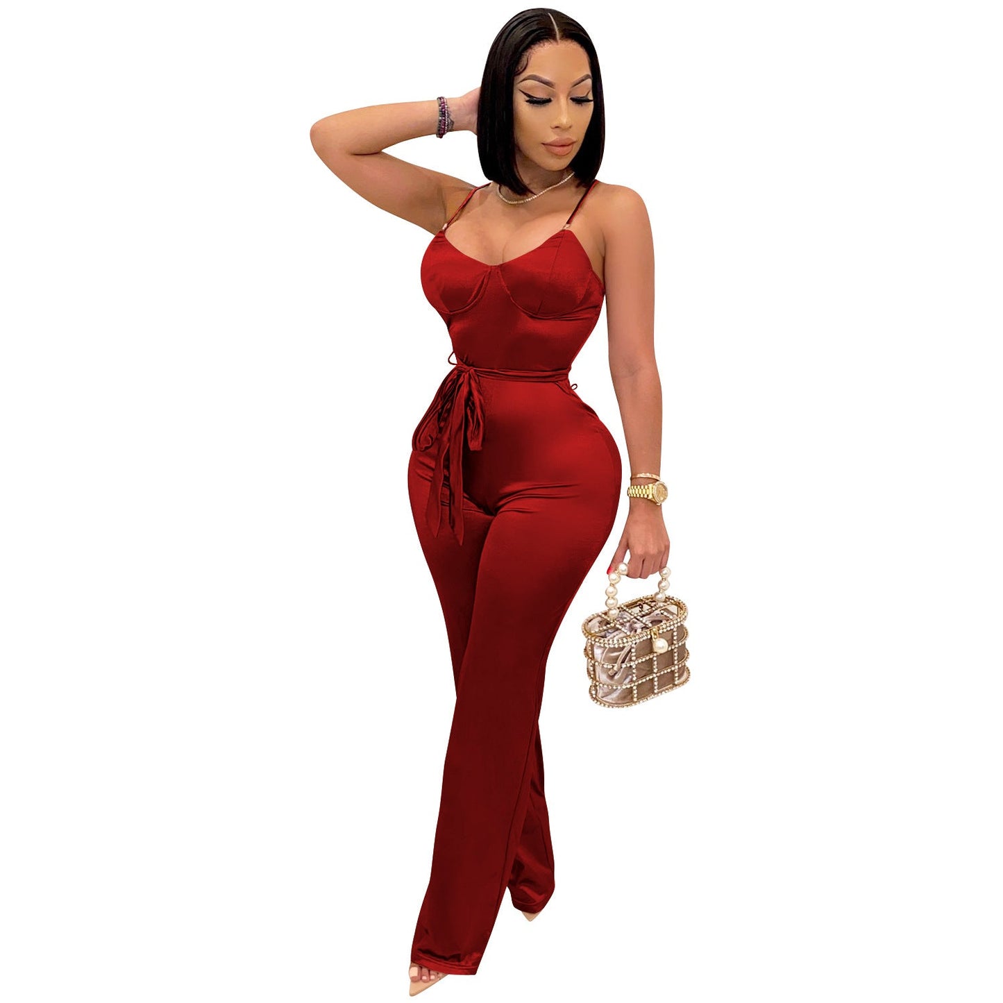 Jumpsuit Straight Leg Trousers Office
