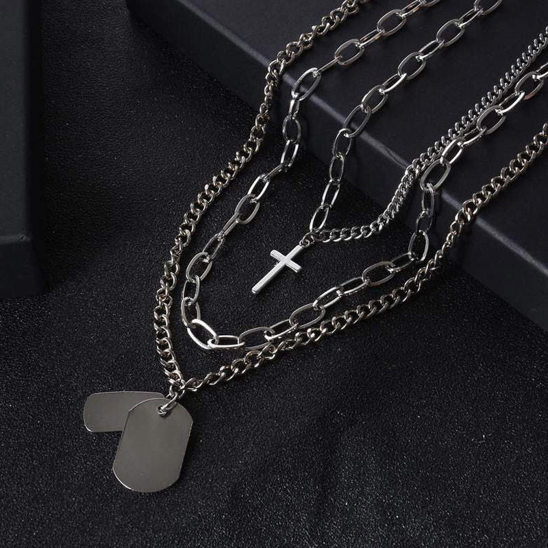 Minimalist Hip-hop Punk Cross Sweater Chain Necklace Set