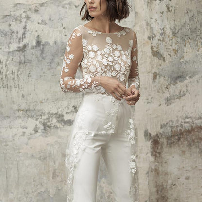 Autumn Clothing Sheer Long Sleeve Lace Jumpsuit Trench Coat Faux Two Piece