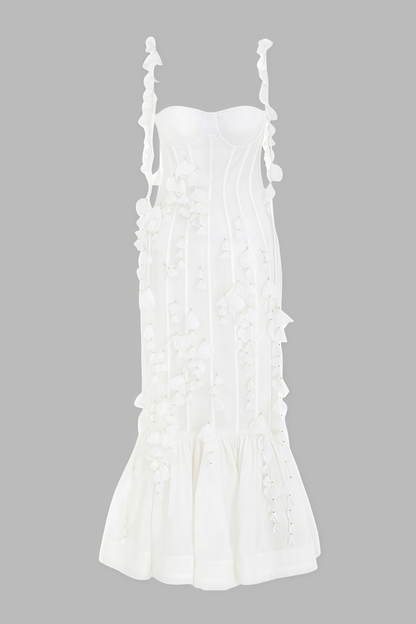 Novise Halter Fringe 3d Flower Midi Dress