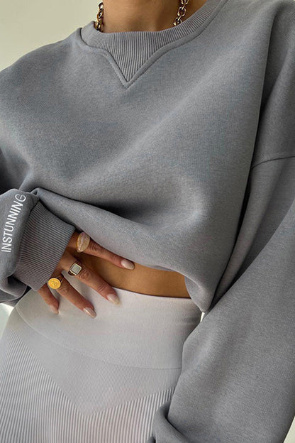 Loose Ribbed Collar Versatile Sweatshirt