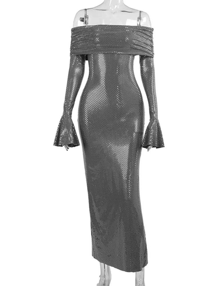 Buttocks Wrapped Long Dress for Temperament Ironing Board Slim One Line Neck Party Evening Dress