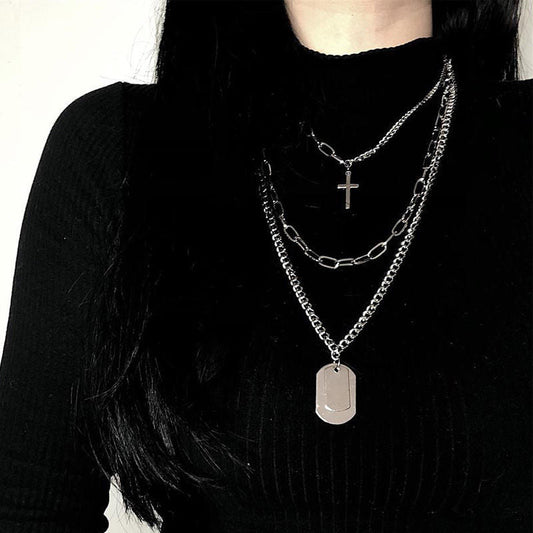 Minimalist Hip-hop Punk Cross Sweater Chain Necklace Set