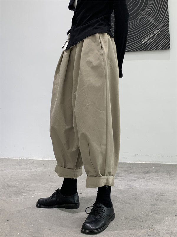 Simple Coffee Elasticity High-waisted Pockets Pleated Harem Pants Ws009