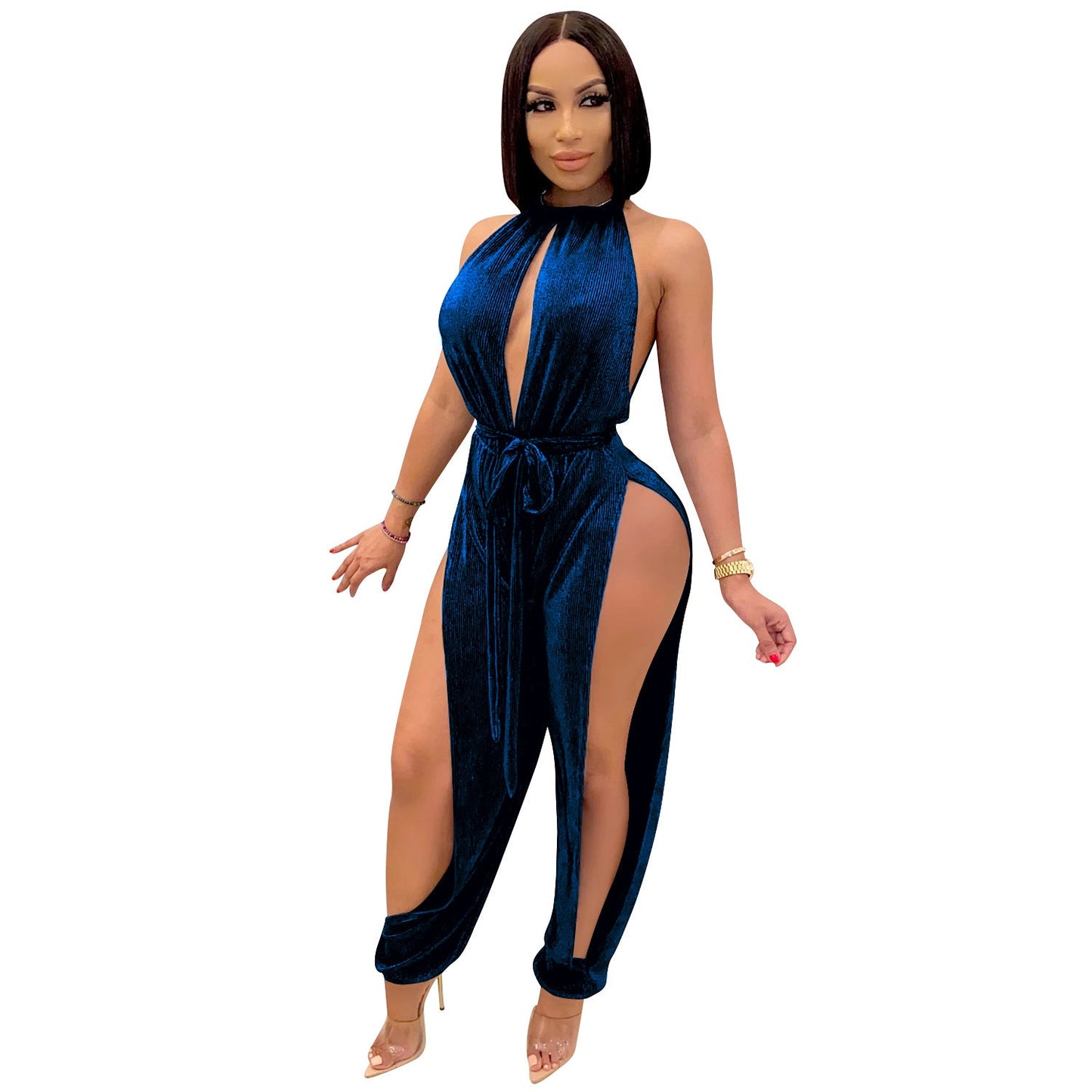 Lace Up Stretch Split Jumpsuit