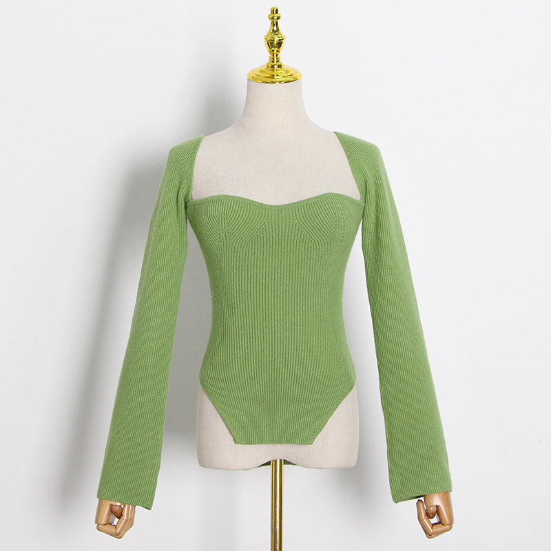 Spring Summer Pirational Arc Hem Side Slit Inner Sweater Sweater