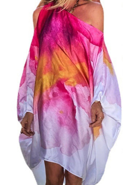 Unique Printed One Shoulder Cover Up Maxi Dress