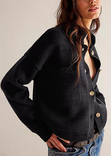 Knitted Button-down Cardigan With Stand Collar