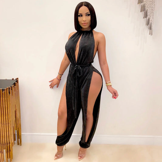 Lace Up Stretch Split Jumpsuit