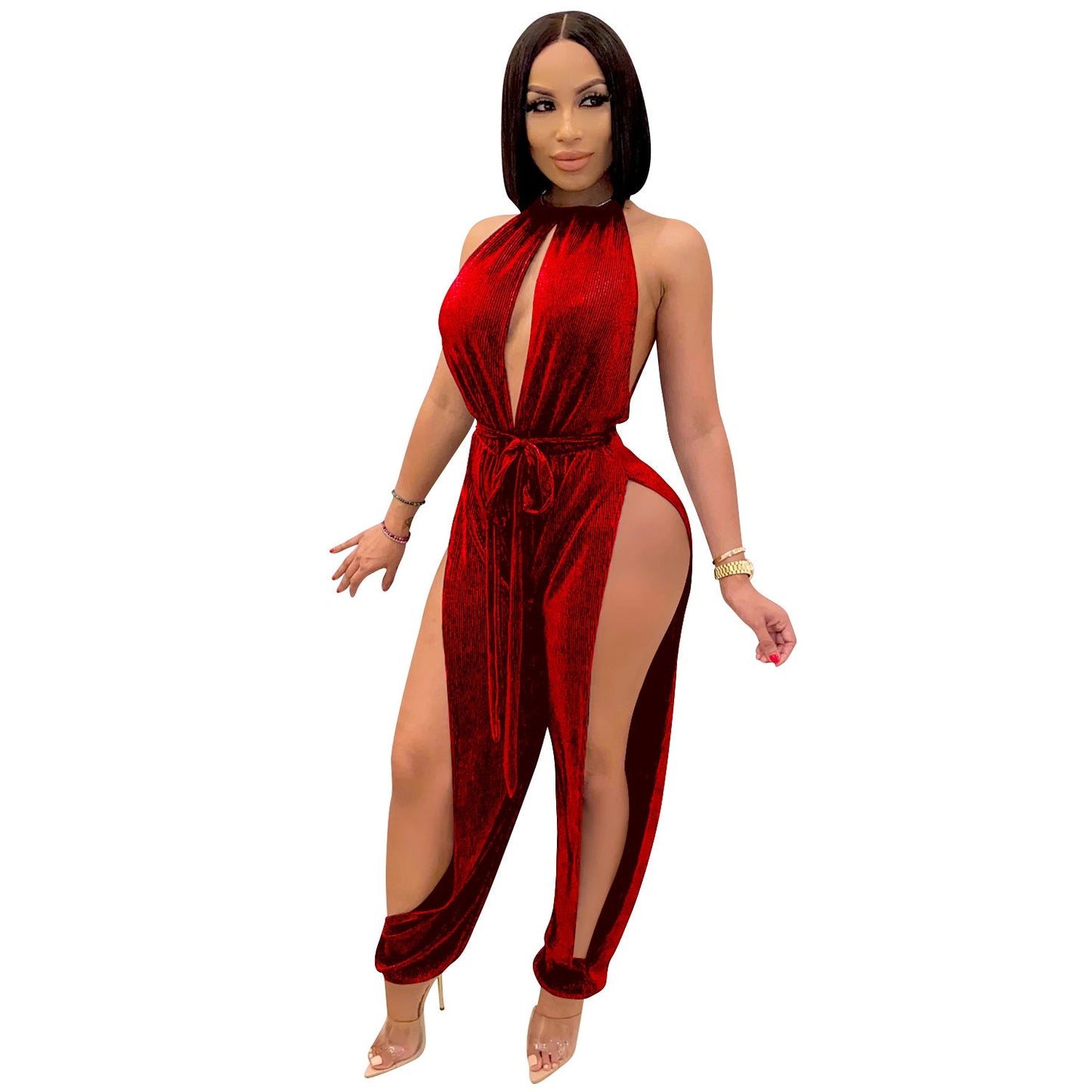 Lace Up Stretch Split Jumpsuit