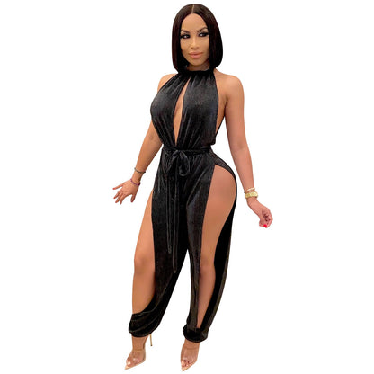 Lace Up Stretch Split Jumpsuit