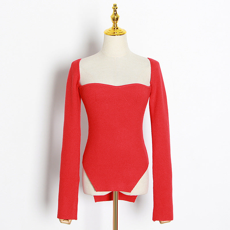 Spring Summer Pirational Arc Hem Side Slit Inner Sweater Sweater
