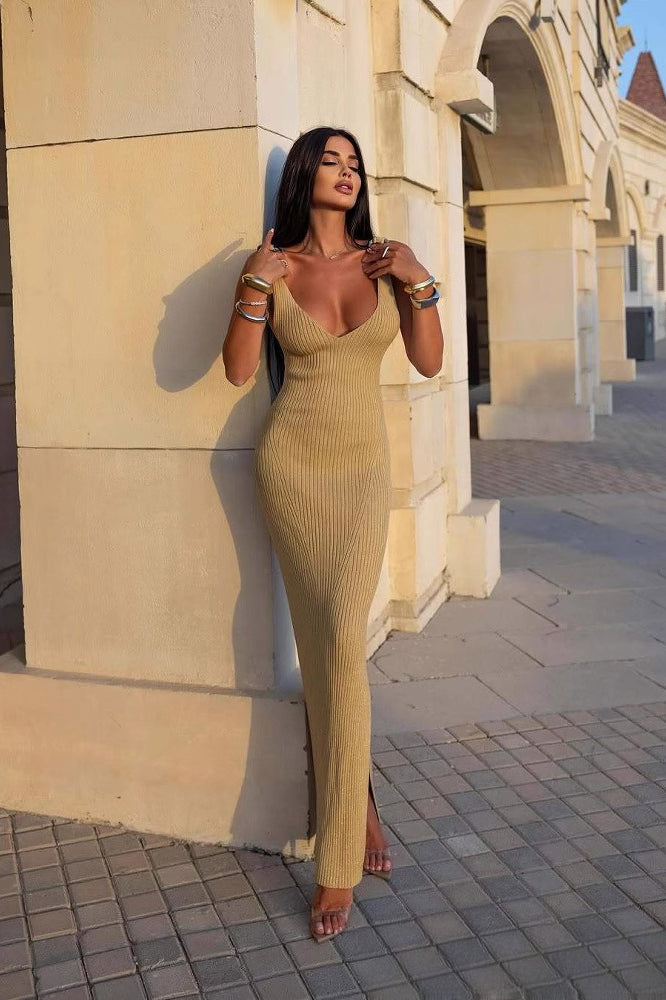 Knit V Neck Maxi Dress