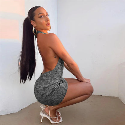 Halter Backless Dress Summer New Party Mini Dress Knitted Sleeveless Dress Holiday Beach Clubwear