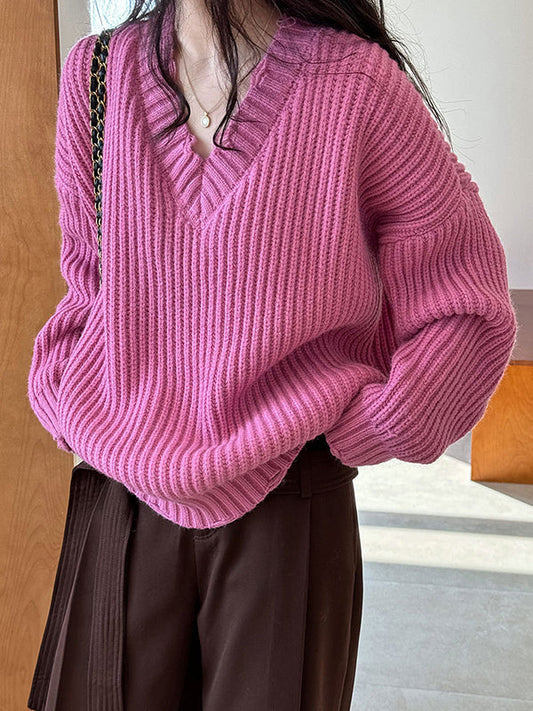 Urban Fuchsia V-neck Long Sleeve Knit Sweater An1046