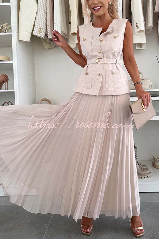Relaxed and Pleated Tulle Side Zipper A-line Maxi Skirt