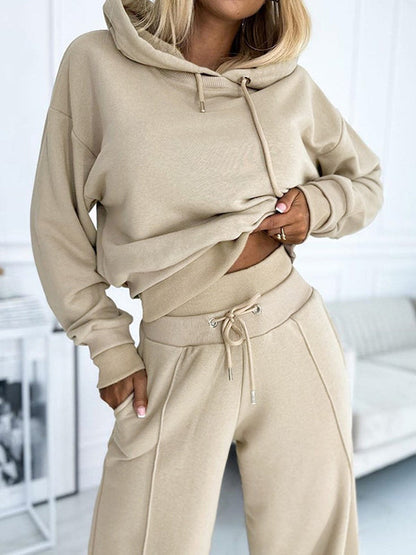 Color Hoodie and Wide Leg Pants Two-piece Set