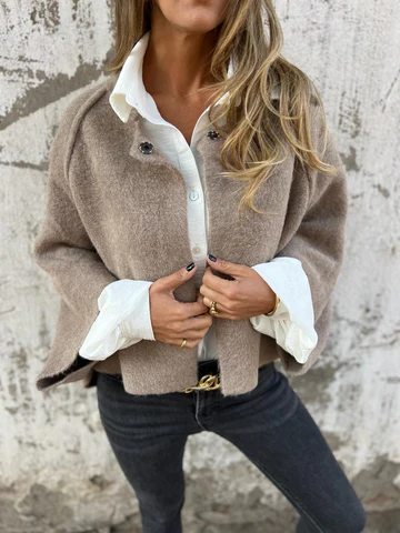 Round Neck Woolen Long Sleeve Coat