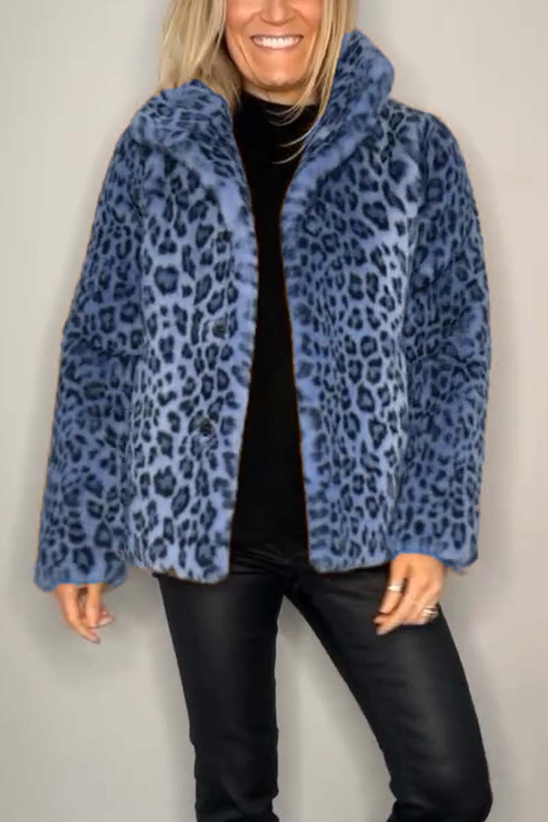 Fashionable Leopard Lapel Faux Fur Winter Coat