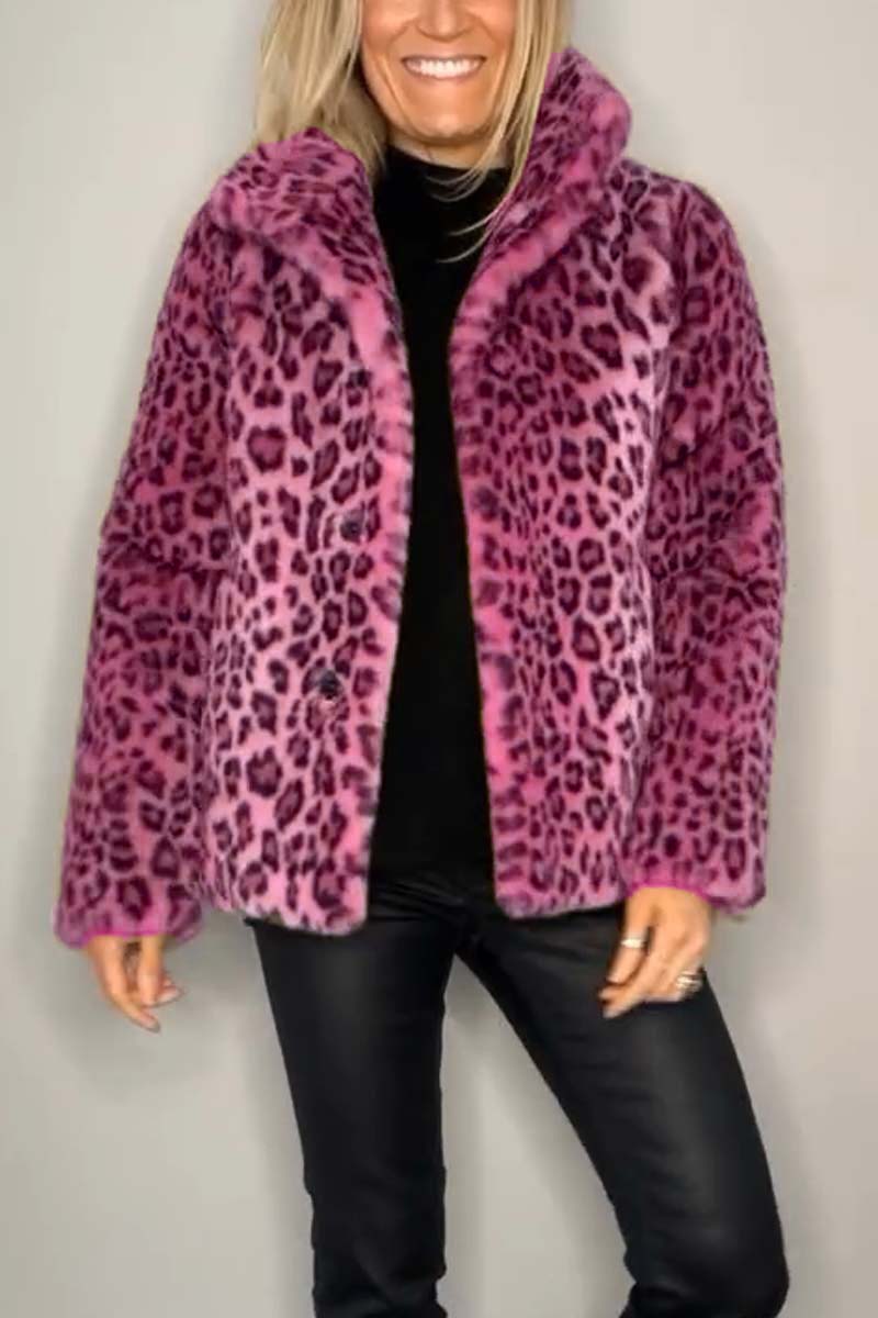 Fashionable Leopard Lapel Faux Fur Winter Coat