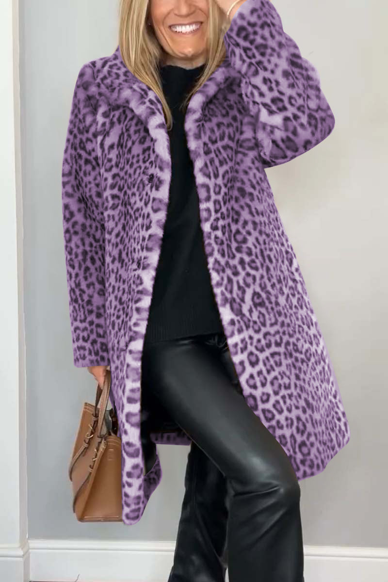 Fashionable Leopard Lapel Faux Fur Winter Coat
