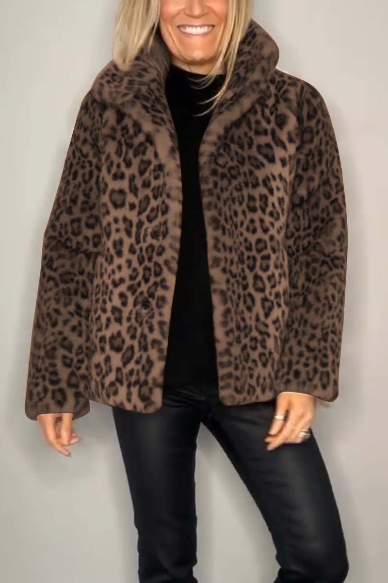 Fashionable Leopard Lapel Faux Fur Winter Coat