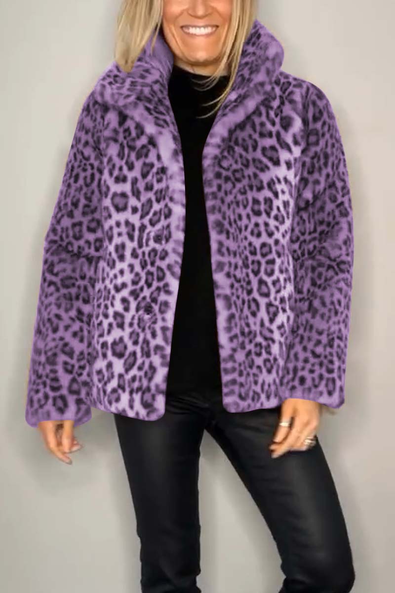 Fashionable Leopard Lapel Faux Fur Winter Coat