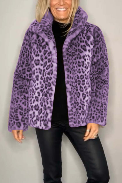 Fashionable Leopard Lapel Faux Fur Winter Coat