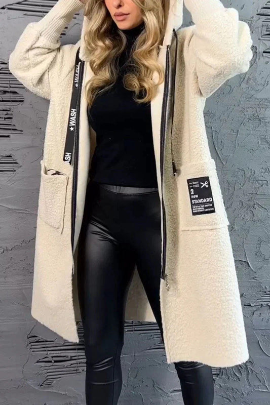 Color Plush Hooded Coat