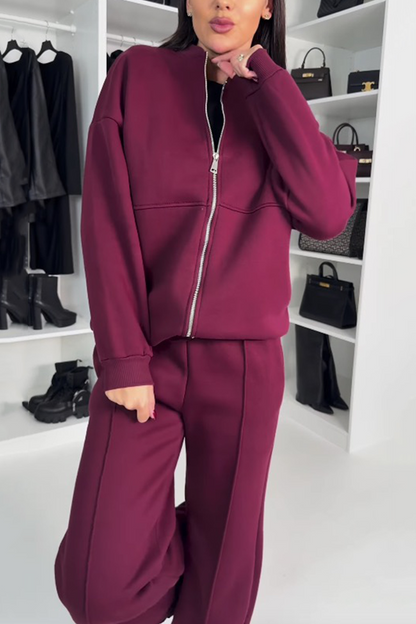 Zipper Jacket & Pants Two-piece Set