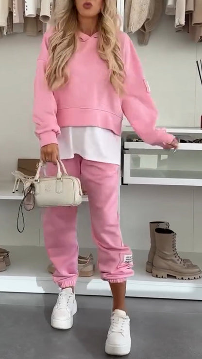 Hooded Patchwork Sweatshirt Suit