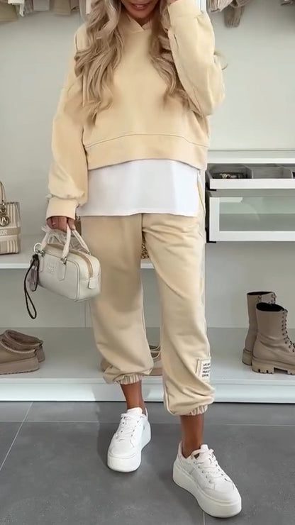 Hooded Patchwork Sweatshirt Suit