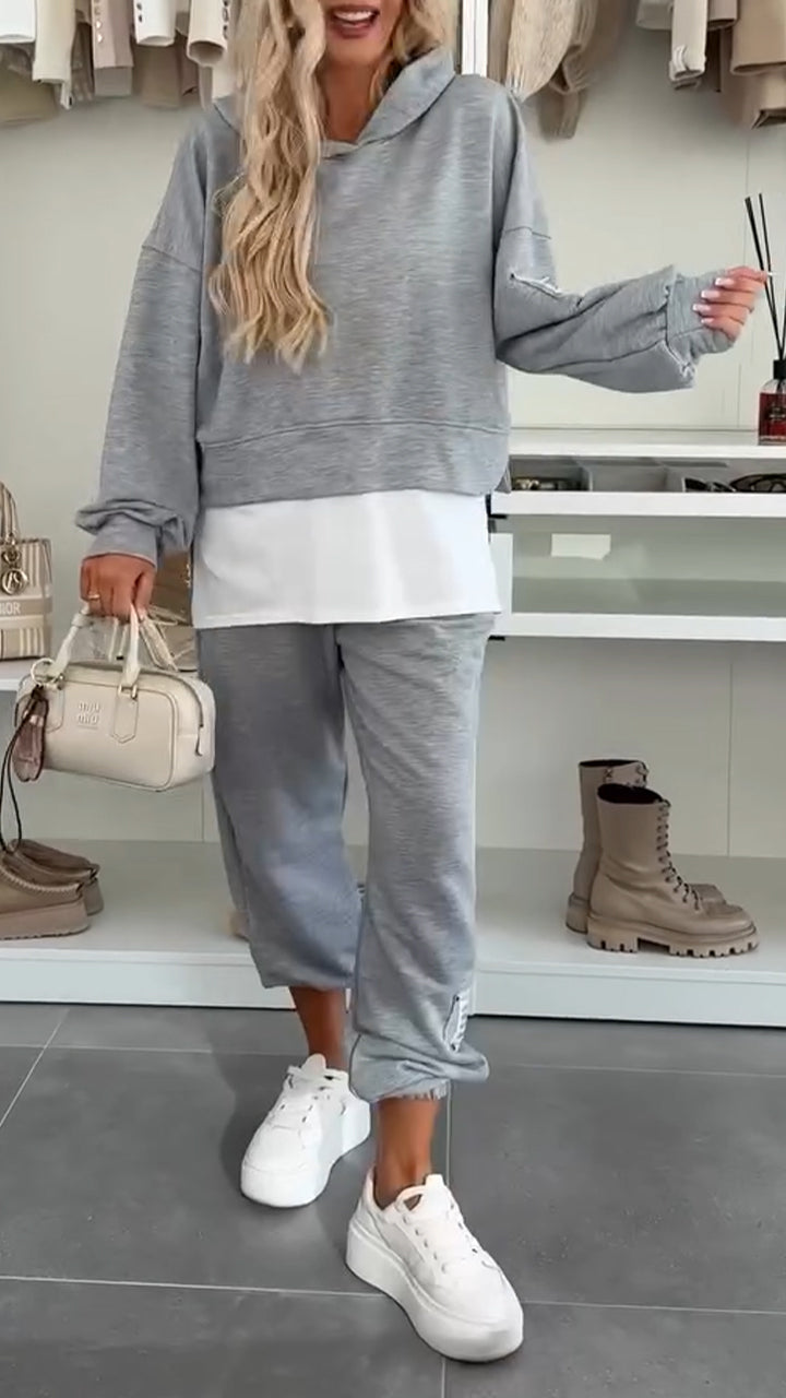 Hooded Patchwork Sweatshirt Suit