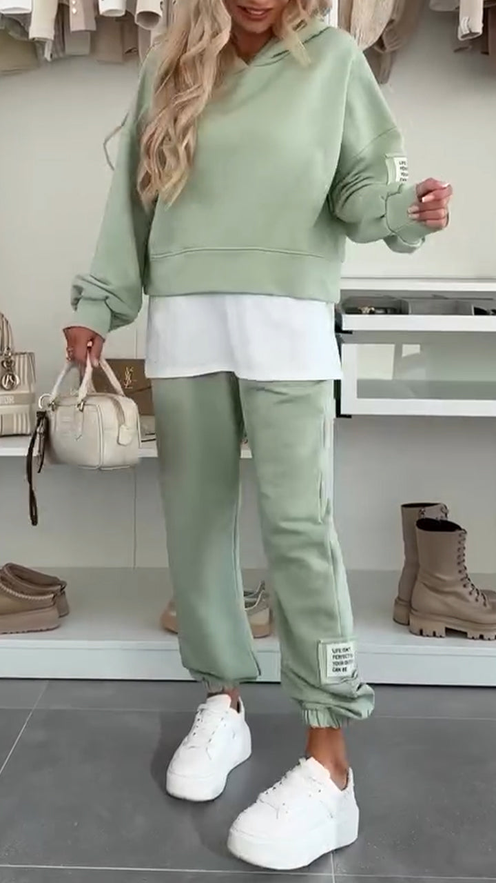 Hooded Patchwork Sweatshirt Suit