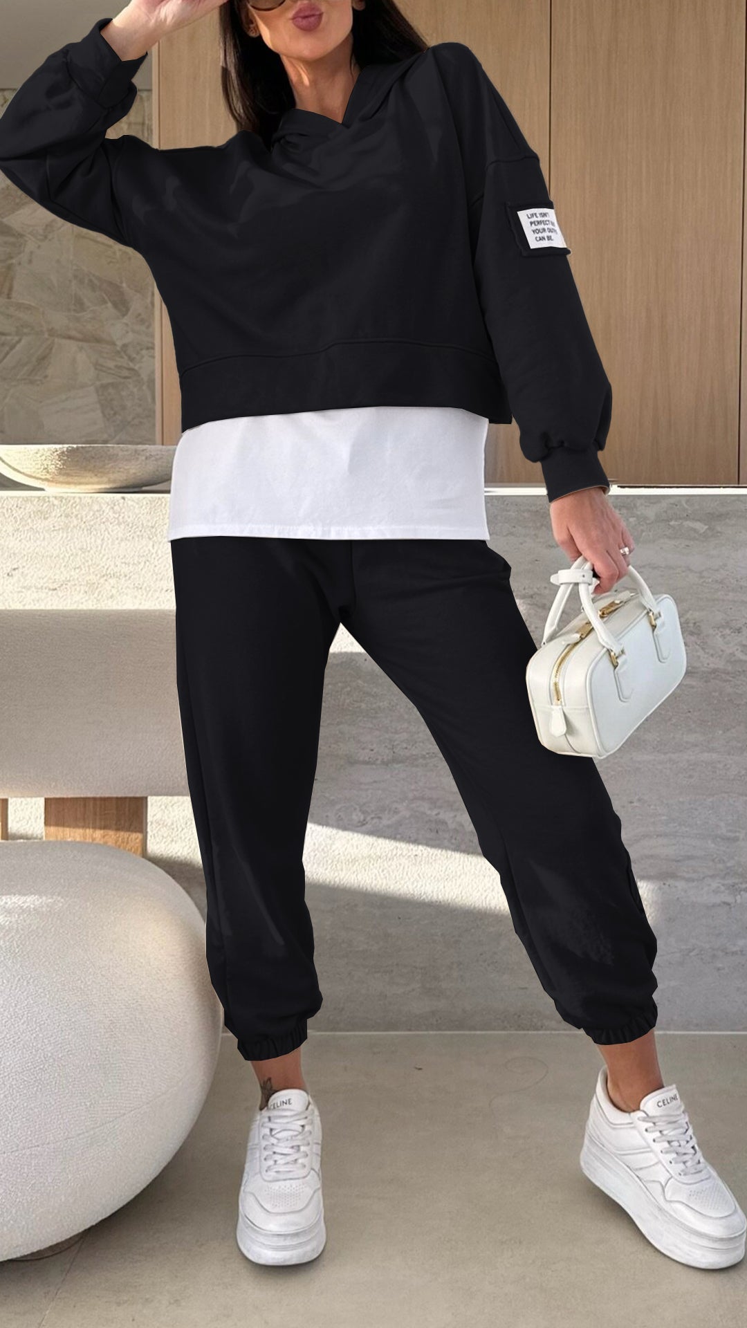 Hooded Patchwork Sweatshirt Suit