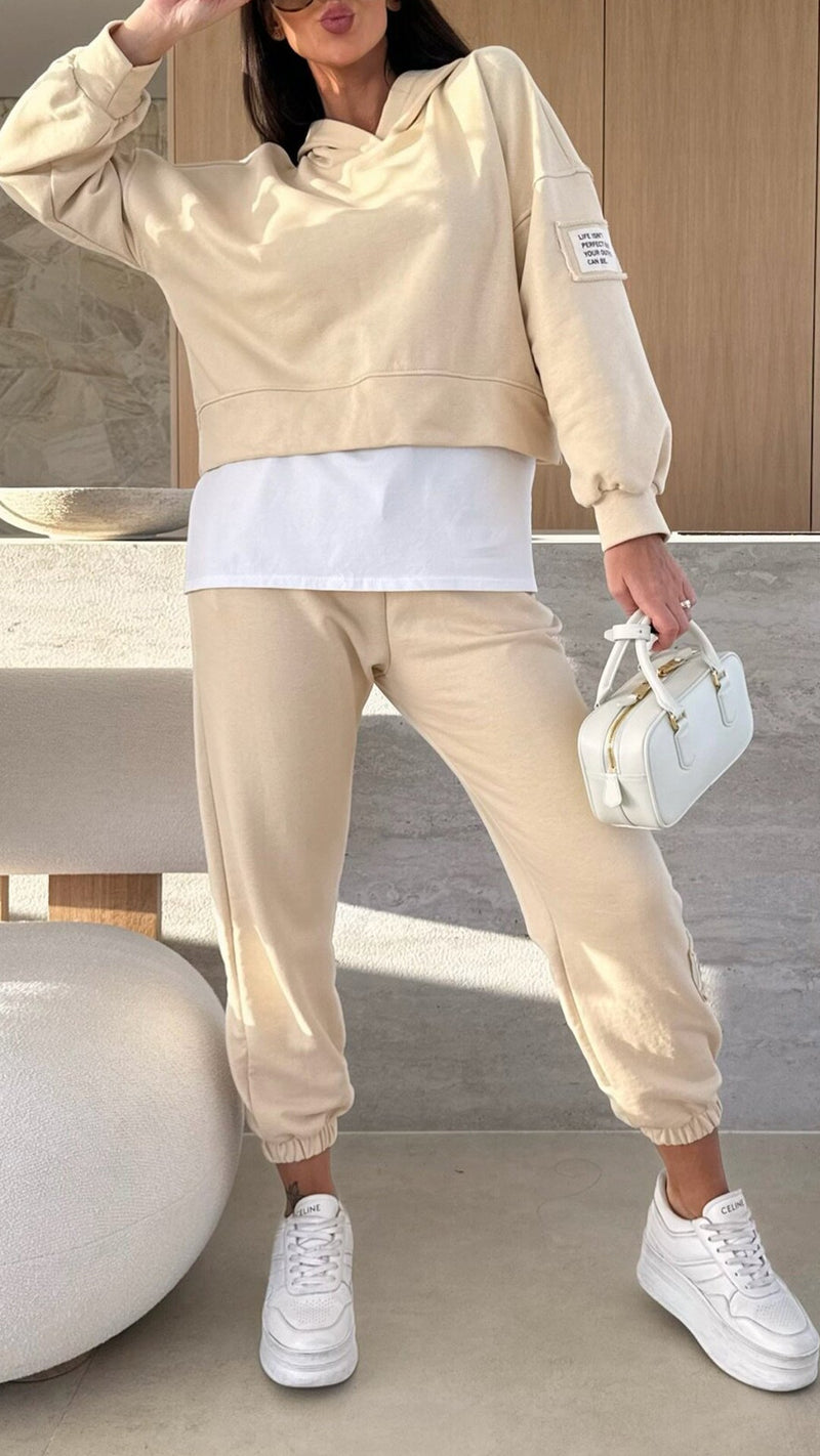 Hooded Patchwork Sweatshirt Suit