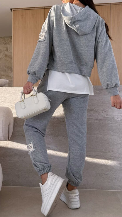 Hooded Patchwork Sweatshirt Suit