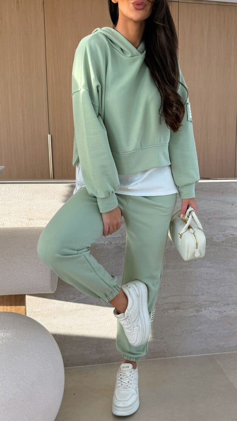 Hooded Patchwork Sweatshirt Suit