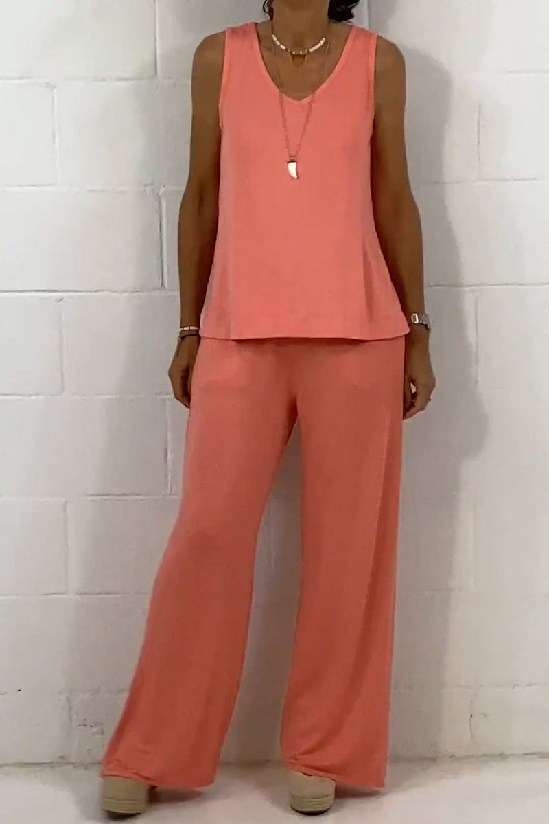 Spring Sleeveless Crewneck Loose Two-piece Set